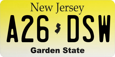 NJ license plate A26DSW