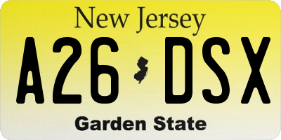 NJ license plate A26DSX