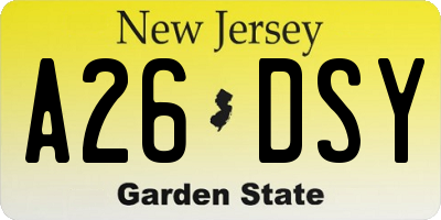 NJ license plate A26DSY
