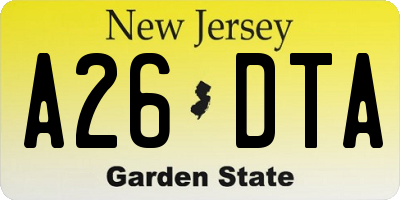 NJ license plate A26DTA
