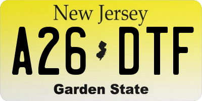 NJ license plate A26DTF