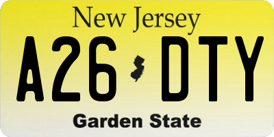 NJ license plate A26DTY
