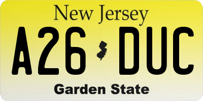 NJ license plate A26DUC