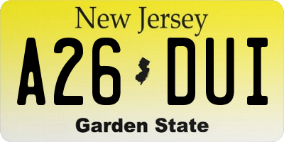 NJ license plate A26DUI