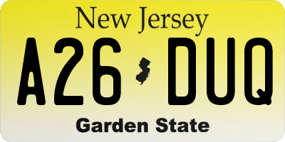 NJ license plate A26DUQ