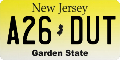 NJ license plate A26DUT