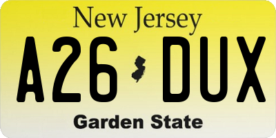 NJ license plate A26DUX