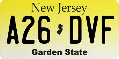 NJ license plate A26DVF