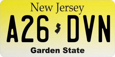 NJ license plate A26DVN