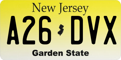 NJ license plate A26DVX