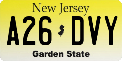 NJ license plate A26DVY