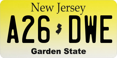 NJ license plate A26DWE
