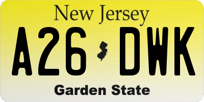 NJ license plate A26DWK