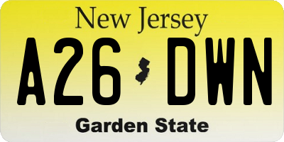 NJ license plate A26DWN