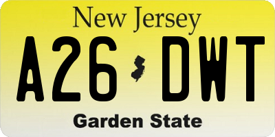 NJ license plate A26DWT