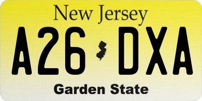 NJ license plate A26DXA