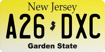 NJ license plate A26DXC