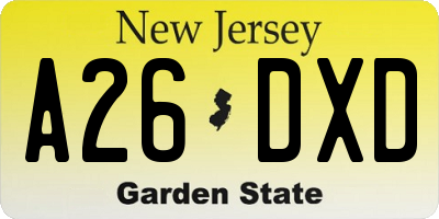 NJ license plate A26DXD