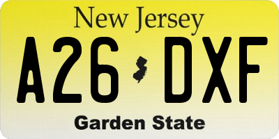 NJ license plate A26DXF