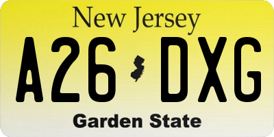 NJ license plate A26DXG