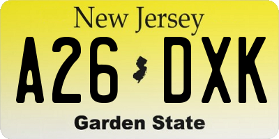 NJ license plate A26DXK