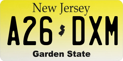 NJ license plate A26DXM