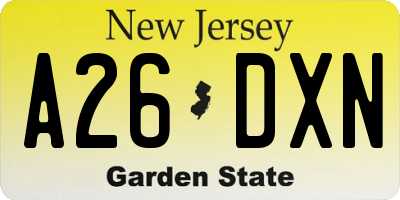 NJ license plate A26DXN