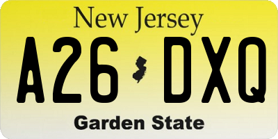 NJ license plate A26DXQ
