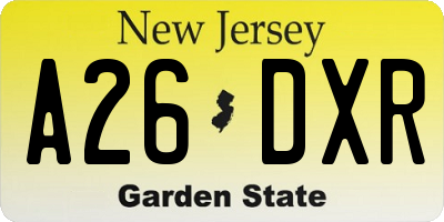 NJ license plate A26DXR