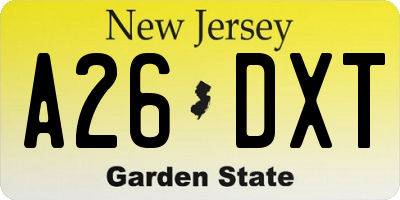 NJ license plate A26DXT