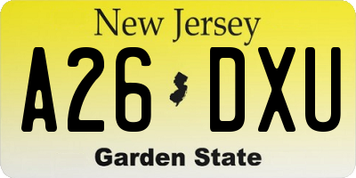 NJ license plate A26DXU