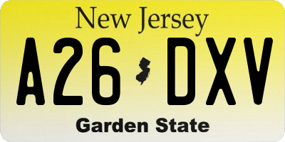 NJ license plate A26DXV