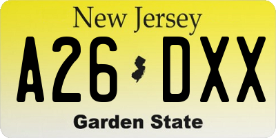NJ license plate A26DXX