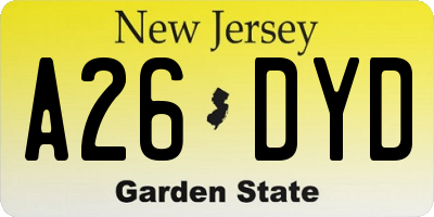 NJ license plate A26DYD