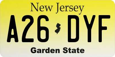NJ license plate A26DYF