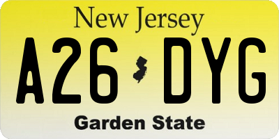NJ license plate A26DYG