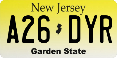 NJ license plate A26DYR