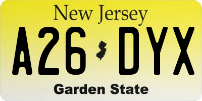 NJ license plate A26DYX