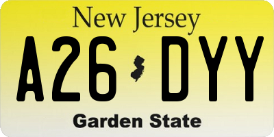 NJ license plate A26DYY