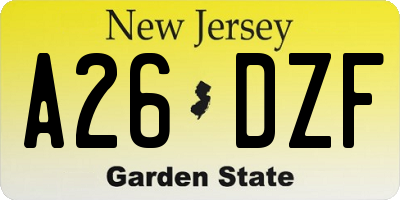 NJ license plate A26DZF