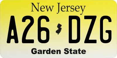 NJ license plate A26DZG