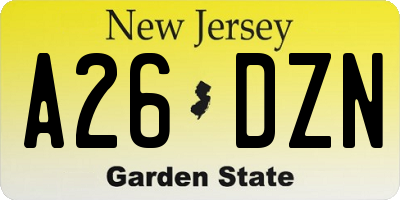 NJ license plate A26DZN