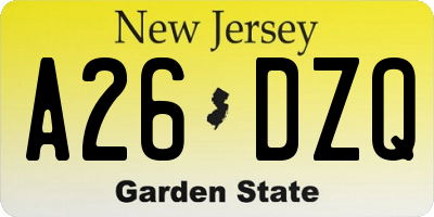 NJ license plate A26DZQ