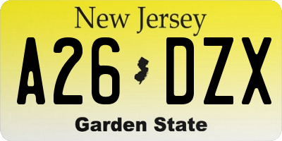 NJ license plate A26DZX