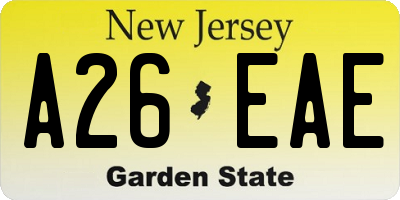 NJ license plate A26EAE