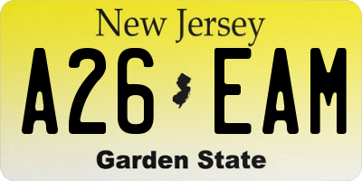 NJ license plate A26EAM