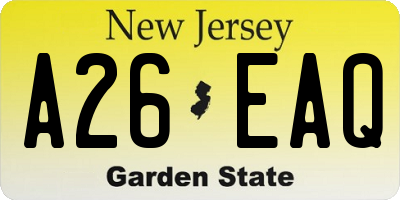 NJ license plate A26EAQ