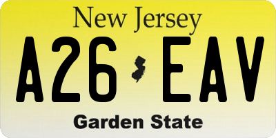 NJ license plate A26EAV