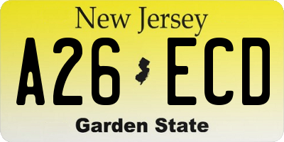 NJ license plate A26ECD