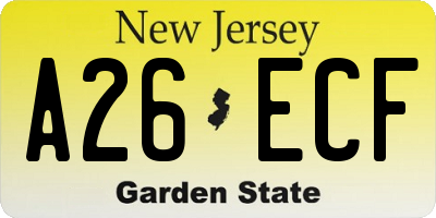 NJ license plate A26ECF